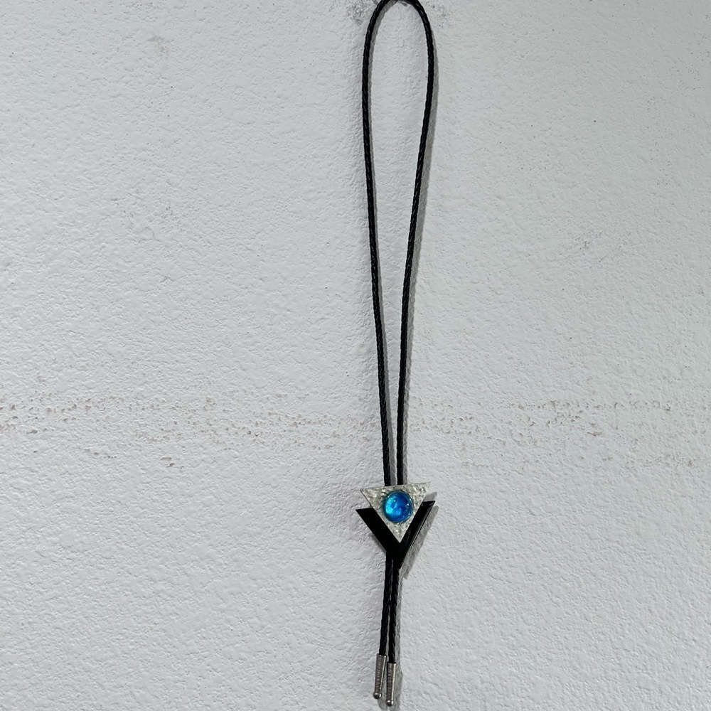 Necklace Cowboy Tie Necktie  | Color: Black/Silver